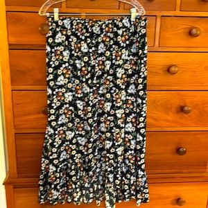 LOFT floral skirt, L, wide elastic waist, fabric buttons down front.